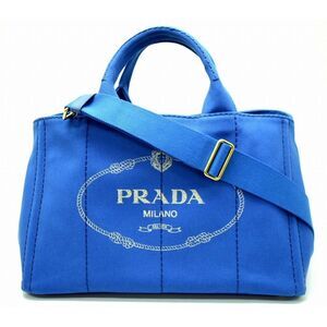 Prada Canapa 2 Way Bag Canvas Azzurro Gold